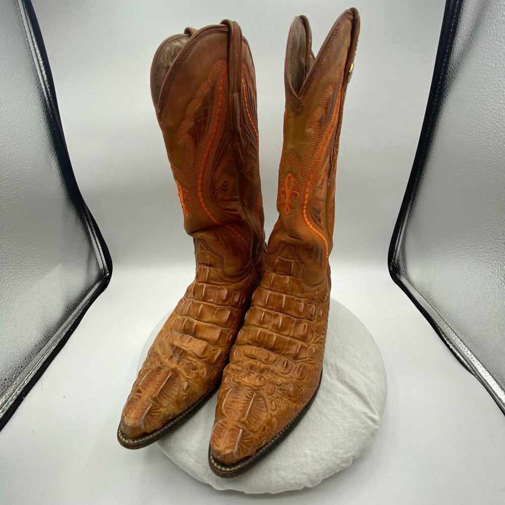 Cuardado's Mens 7.5 Caiman Hornback Western Cowboy Boots Cognac Brown 5622